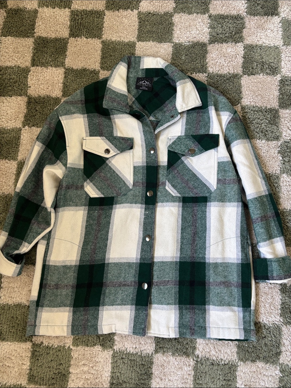 Women's Green and White Plaid Utility Shacket